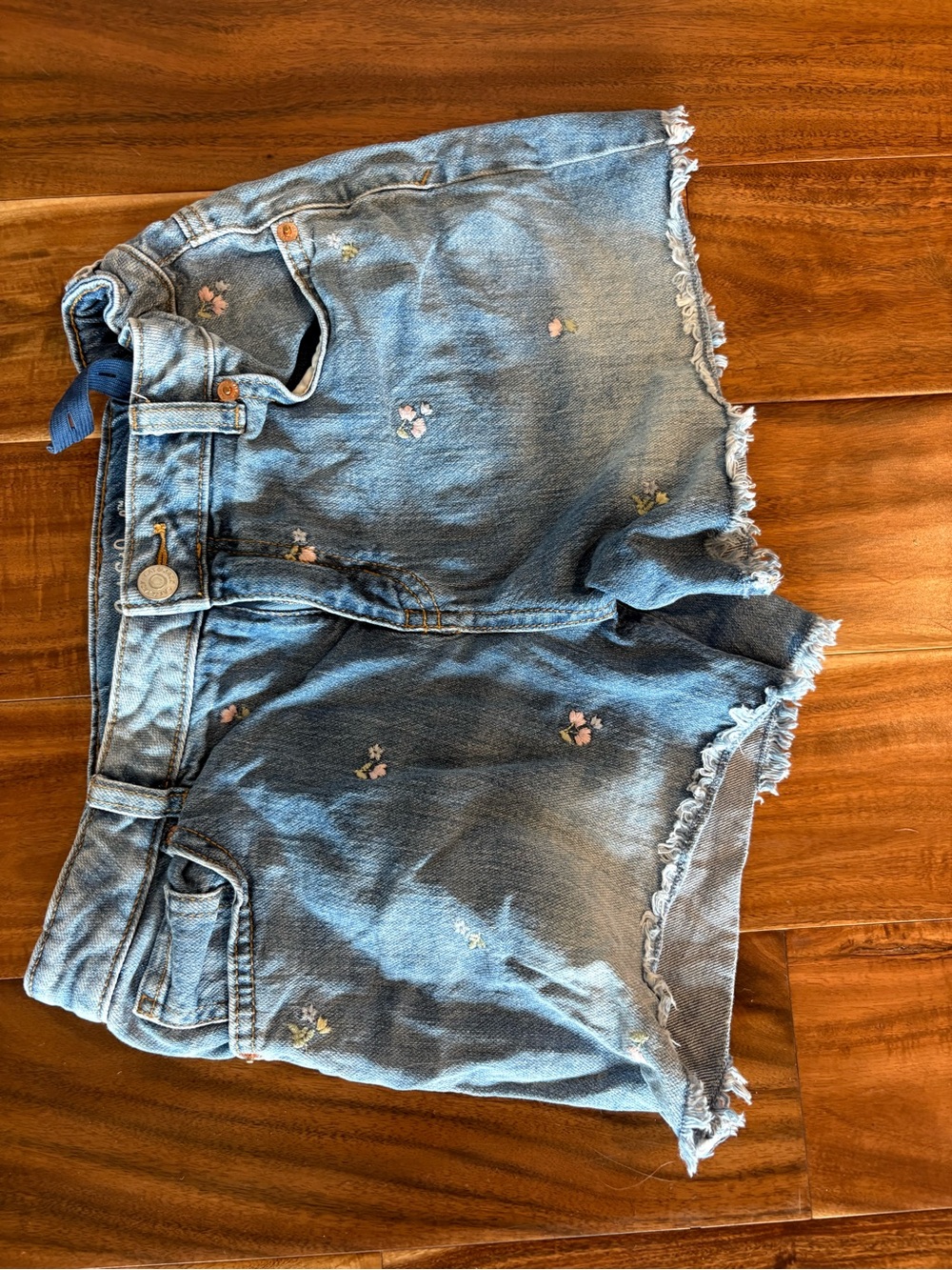 Cat & Jack Light Blue Denim Floral Embroidered Frayed Shorts